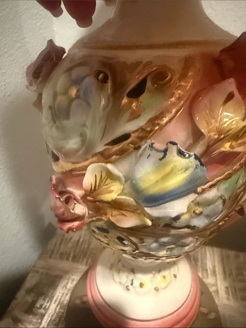 Ornate Cream Floral Table Lamp with Fringe Shade - Set of 2